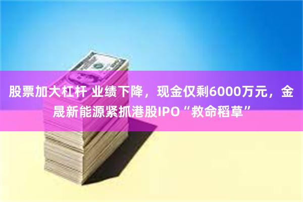 股票加大杠杆 业绩下降，现金仅剩6000万元，金晟新能源紧抓港股IPO“救命稻草”