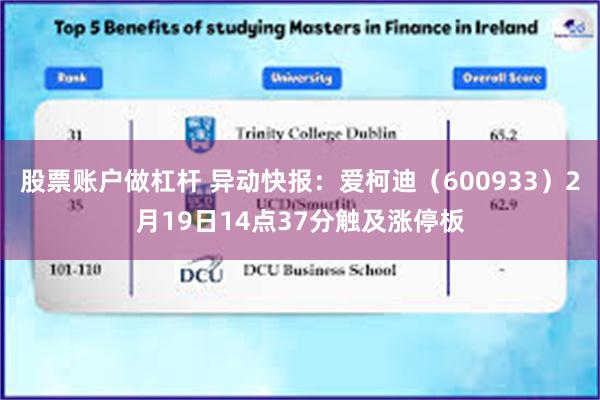 股票账户做杠杆 异动快报：爱柯迪（600933）2月19日14点37分触及涨停板