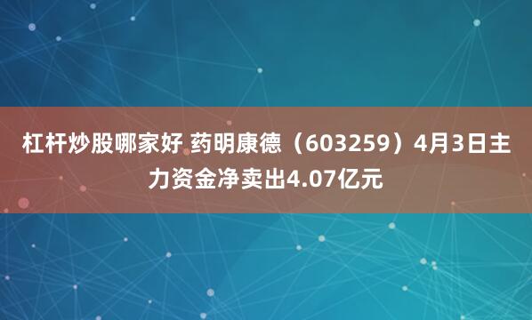杠杆炒股哪家好 药明康德（603259）4月3日主力资金净卖出4.07亿元