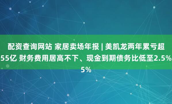 配资查询网站 家居卖场年报 | 美凯龙两年累亏超55亿 财务费用居高不下、现金到期债务比低至2.5%