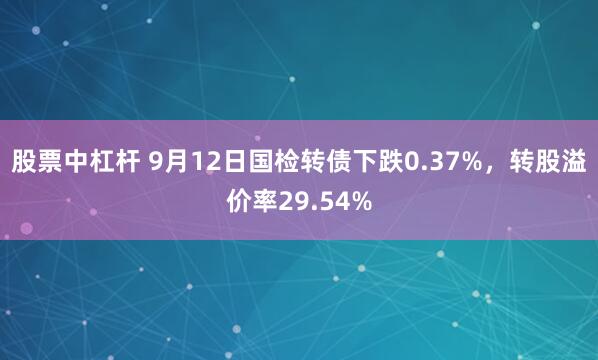 股票中杠杆 9月12日国检转债下跌0.37%，转股溢价率29.54%